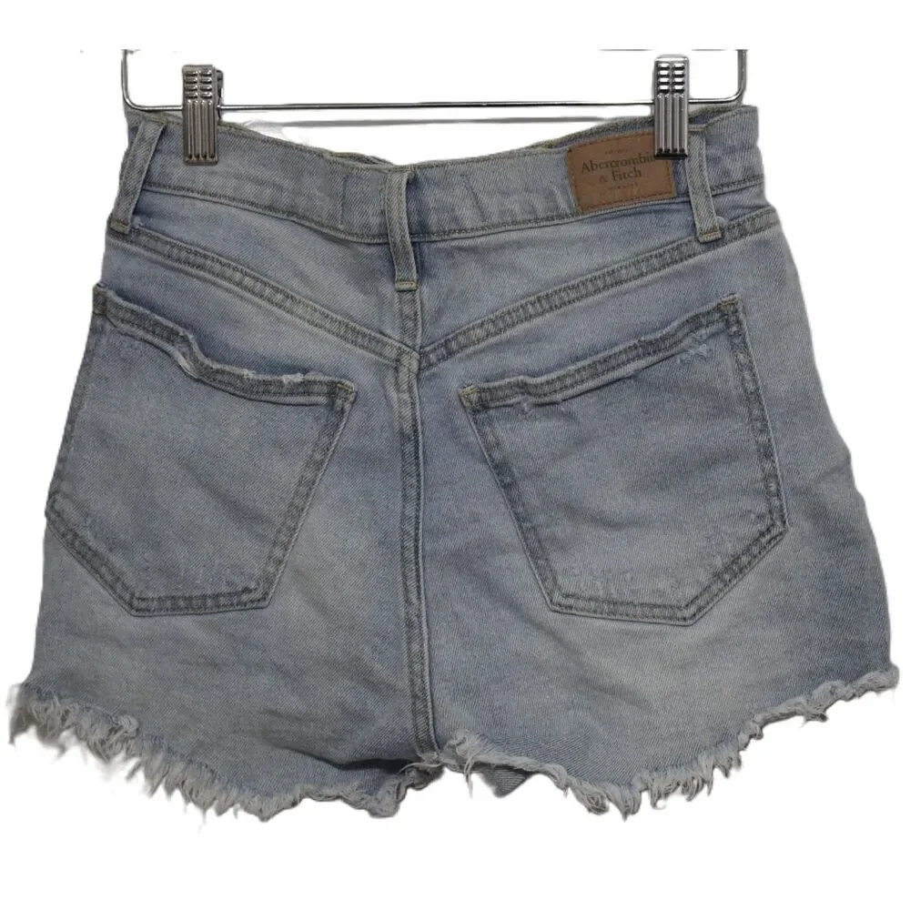 Womens Abercrombie & Fitch High Rise Short Blue Distressed Jean Shorts Size 24